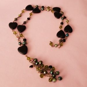 Black heart vintage tassel necklace! Glass beads